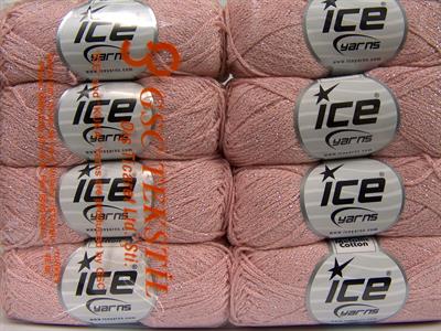 Lot of 8 Skeins Ice Yarns ELEGANT METALLIC COTTON (88% Cotton) Yarn Powder Pink