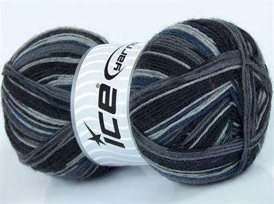 Lot of 4 x 100gr Skeins Ice Yarns ELITE SOCK (75% Superwash Wool) Yarn Black Grey Shades