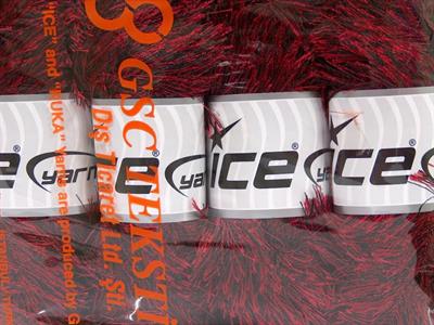 Lot of 4 x 100gr Skeins Ice Yarns EYELASH 100GR Hand Knitting Yarn Red Black