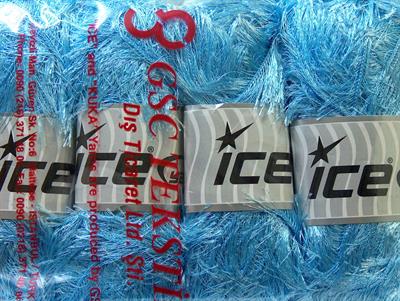 Lot of 4 x 100gr Skeins Ice Yarns EYELASH 100GR Hand Knitting Yarn Light Blue