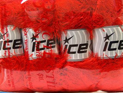 Lot of 4 x 100gr Skeins Ice Yarns EYELASH 100GR Hand Knitting Yarn Bright Red