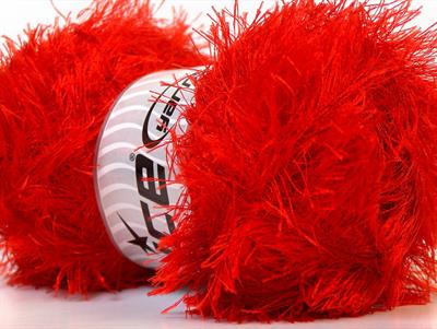 Lot of 4 x 100gr Skeins Ice Yarns EYELASH 100GR Hand Knitting Yarn Bright Red