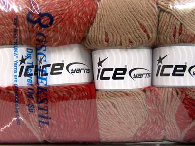 Lot of 4 x 100gr Skeins Ice Yarns FANTASIA (25% Wool) Yarn Red Camel