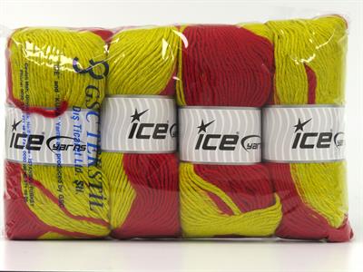 Lot of 4 x 100gr Skeins Ice Yarns FANTASIA (25% Wool) Yarn Yellow Red