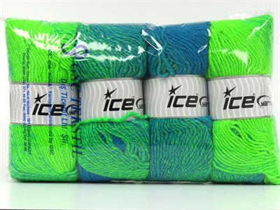 Lot of 4 x 100gr Skeins Ice Yarns FANTASIA (25% Wool) Yarn Neon Green Turquoise