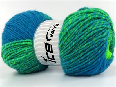 Lot of 4 x 100gr Skeins Ice Yarns FANTASIA (25% Wool) Yarn Neon Green Turquoise