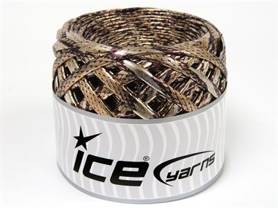 1x170gr. FAUX LEATHER  Kahverengi, Gümüş, Altın Şerit, Yazlık İplikler, Çok Kalın, Batik Desenli