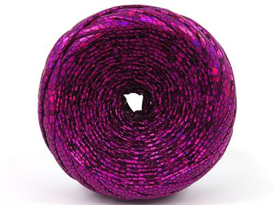 1x170gr. FAUX LEATHER  Fuşya Şerit, Yazlık İplikler, Çok Kalın, Batik Desenli