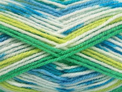 4x100gr. FAVORITE BABY Akrilik Mavi, Beyaz, Turkuaz, Yeşil Tonları Kışlık, Bebe, Düz iplikler, Batik Desenli, Worsted, 100% Akrilik