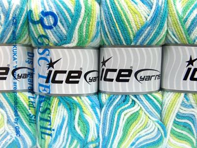 4x100gr. FAVORITE BABY Akrilik Mavi, Beyaz, Turkuaz, Yeşil Tonları Kışlık, Bebe, Düz iplikler, Batik Desenli, Worsted, 100% Akrilik