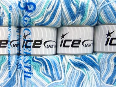 4x100gr. FAVORITE BABY Akrilik Beyaz, Mavi Tonları Kışlık, Bebe, Düz iplikler, Batik Desenli, Worsted, 100% Akrilik