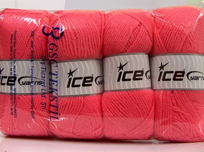 4x100gr. FAVORITE Akrilik Şeker pembe Kışlık, Düz iplikler, Worsted, 100% Akrilik