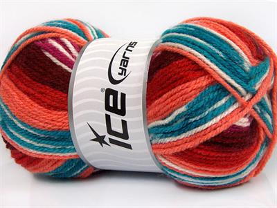 Lot of 4 x 100gr Skeins Ice Yarns FAVORITE ETHNIC Yarn Burgundy Red Salmon Turquoise Black White