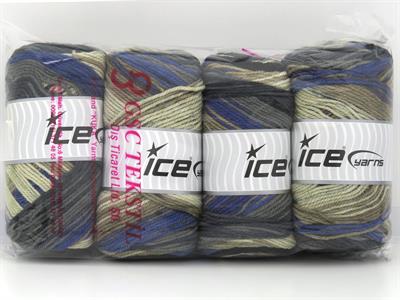 4x100gr. FAVORITE MAGIC Akrilik Mavi, Gri, Kahverengi Tonları Kışlık, Düz iplikler, Batik Desenli, Worsted, 100% Akrilik , Akrilik