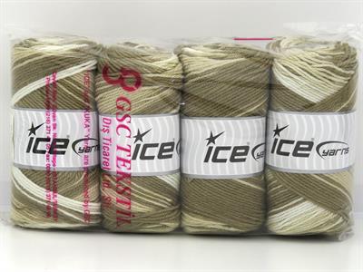 4x100gr. FAVORITE MAGIC Akrilik Kahverengi Tonları, Krem Tonları Kışlık, Düz iplikler, Batik Desenli, Worsted, 100% Akrilik , Akrilik