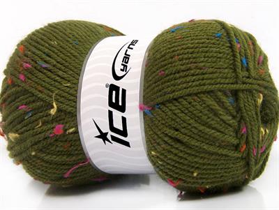 4x100gr. FAVORITE TWEED Viskon, Akrilik Gökkuşağı, Koyu yeşil Kışlık, Noktalı, Düz iplikler, Worsted, 100% Akrilik