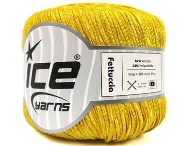 Lot of 6 Skeins Ice Yarns FETTUCCIA Hand Knitting Yarn Yellow