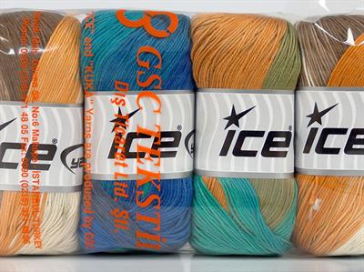 Lot of 4 x 100gr Skeins Ice Yarns GELATO Yarn Cream Gold Purple Turquoise Green Camel