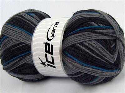 Lot of 2 x 150gr Skeins Ice Yarns GLAMOR SOCK (75% Superwash Wool) Yarn Black Grey Blue