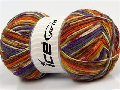 Lot of 2 x 150gr Skeins Ice Yarns GLAMOR SOCK (75% Superwash Wool) Yarn Lilac Grey Olive Green Orange Brown