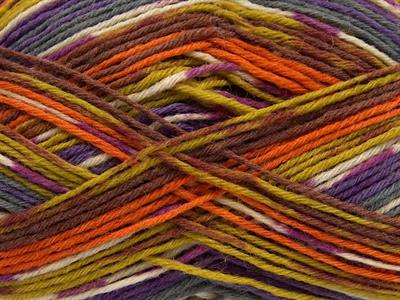 Lot of 2 x 150gr Skeins Ice Yarns GLAMOR SOCK (75% Superwash Wool) Yarn Lilac Grey Olive Green Orange Brown