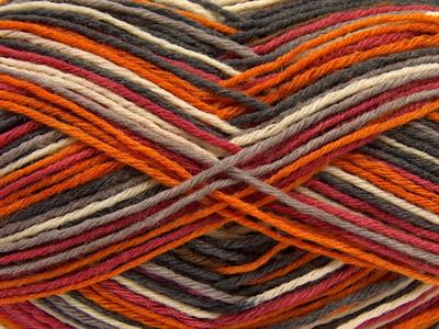 Lot of 2 x 150gr Skeins Ice Yarns GLAMOR SOCK (75% Superwash Wool) Yarn Grey Shades Orange Red Cream