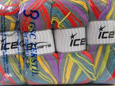 4x100gr. GUMBALL Premium Akrilik Yeşil, Kırmızı, Leylak, Sarı, Gri Kışlık, Bebe, Batik Desenli, 100% Akrilik