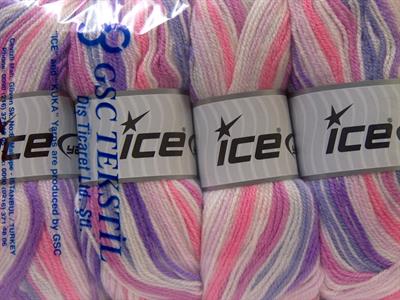 4x100gr. GUMBALL Premium Akrilik Pembe, Beyaz, Mor, Leylak Kışlık, Bebe, Batik Desenli, 100% Akrilik