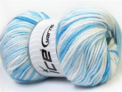 4x100gr. GUMBALL Premium Akrilik Beyaz, Mavi Tonları Kışlık, Bebe, Batik Desenli, 100% Akrilik