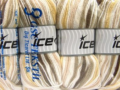 4x100gr. GUMBALL Premium Akrilik Beyaz, Kahverengi Tonları, Deve Tüyü Kışlık, Bebe, Batik Desenli, 100% Akrilik