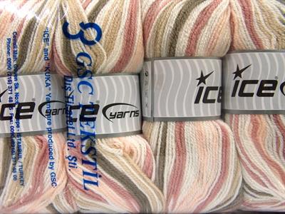 4x100gr. GUMBALL Premium Akrilik Beyaz, Kahverengi Tonları, Pembe tonları Kışlık, Bebe, Batik Desenli, 100% Akrilik