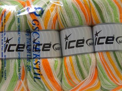 4x100gr. GUMBALL Premium Akrilik Beyaz, Turuncu, Sarı, Yeşil Tonları Kışlık, Bebe, Batik Desenli, 100% Akrilik