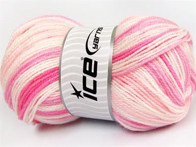 4x100gr. GUMBALL Premium Akrilik Beyaz, Pembe tonları Kışlık, Bebe, Batik Desenli, 100% Akrilik