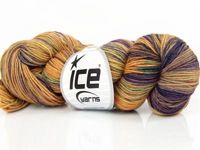 Lot of 2 x 100gr Skeins Ice Yarns HAND DYED SOCK MERINO (75% Superwash Merino Wool) Yarn Purple Green Gold