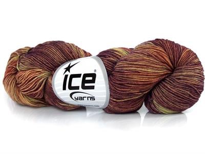 Lot of 2 x 100gr Skeins Ice Yarns HAND DYED SOCK MERINO (75% Superwash Merino Wool) Yarn Khaki Shades Burgundy Shades