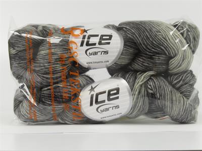 2x100gr. HAND DYED SUPERWASH MERINO  Siyah, Gri Tonları Lüks, Merinos, Kışlık, Yün, Batik Desenli, Worsted, El Boyama, Makina Yıkama