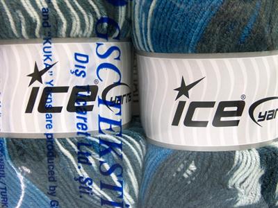 Lot of 2 x 150gr Skeins Ice Yarns JACQUARD WOOL (30% Wool) Yarn Blue Anthracite Black White