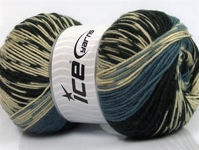 Lot of 2 x 150gr Skeins Ice Yarns JACQUARD WOOL (30% Wool) Yarn Black Blue Cream