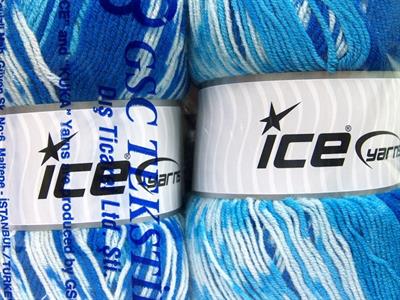 Lot of 2 x 150gr Skeins Ice Yarns JACQUARD WOOL (30% Wool) Yarn Blue Shades