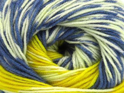 Lot of 2 x 150gr Skeins Ice Yarns JACQUARD WOOL (30% Wool) Yarn Yellow Shades Blue
