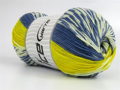Lot of 2 x 150gr Skeins Ice Yarns JACQUARD WOOL (30% Wool) Yarn Yellow Shades Blue