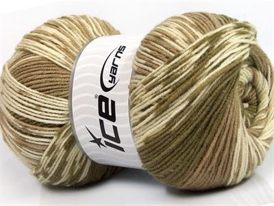 Lot of 2 x 150gr Skeins Ice Yarns JACQUARD WOOL (30% Wool) Yarn Khaki Camel Cream