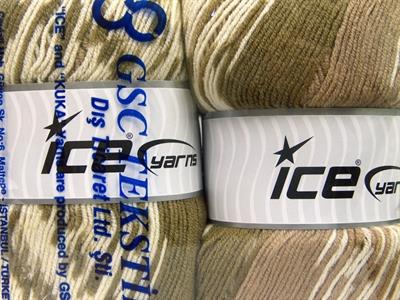 Lot of 2 x 150gr Skeins Ice Yarns JACQUARD WOOL (30% Wool) Yarn Khaki Camel Cream