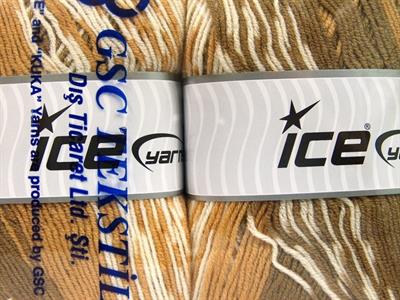 Lot of 2 x 150gr Skeins Ice Yarns JACQUARD WOOL (30% Wool) Yarn Camel Light Brown Cream