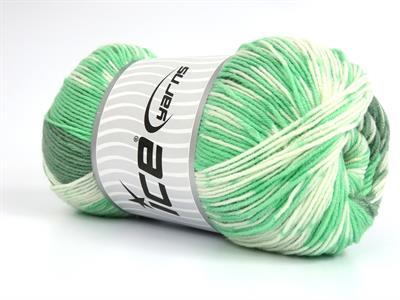 Lot of 2 x 150gr Skeins Ice Yarns JACQUARD WOOL (30% Wool) Yarn Green Shades Cream