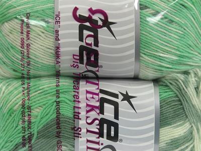 Lot of 2 x 150gr Skeins Ice Yarns JACQUARD WOOL (30% Wool) Yarn Green Shades Cream