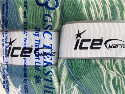 Lot of 2 x 150gr Skeins Ice Yarns JACQUARD WOOL (30% Wool) Yarn Green Blue Cream