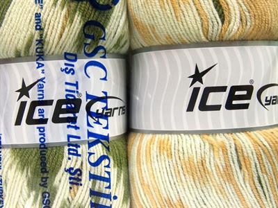 Lot of 2 x 150gr Skeins Ice Yarns JACQUARD WOOL (30% Wool) Yarn Green Cafe Latte Cream