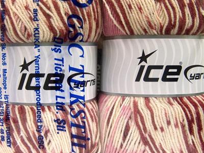 Lot of 2 x 150gr Skeins Ice Yarns JACQUARD WOOL (30% Wool) Yarn Burgundy Pink Cream