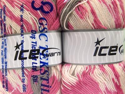 Lot of 2 x 150gr Skeins Ice Yarns JACQUARD WOOL (30% Wool) Yarn Pink Grey Cream